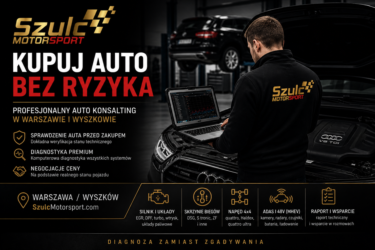 sprawdzenie auta przed zakupem Warszawa Szulc Motorsport kompleksowa diagnostyka samochodu
