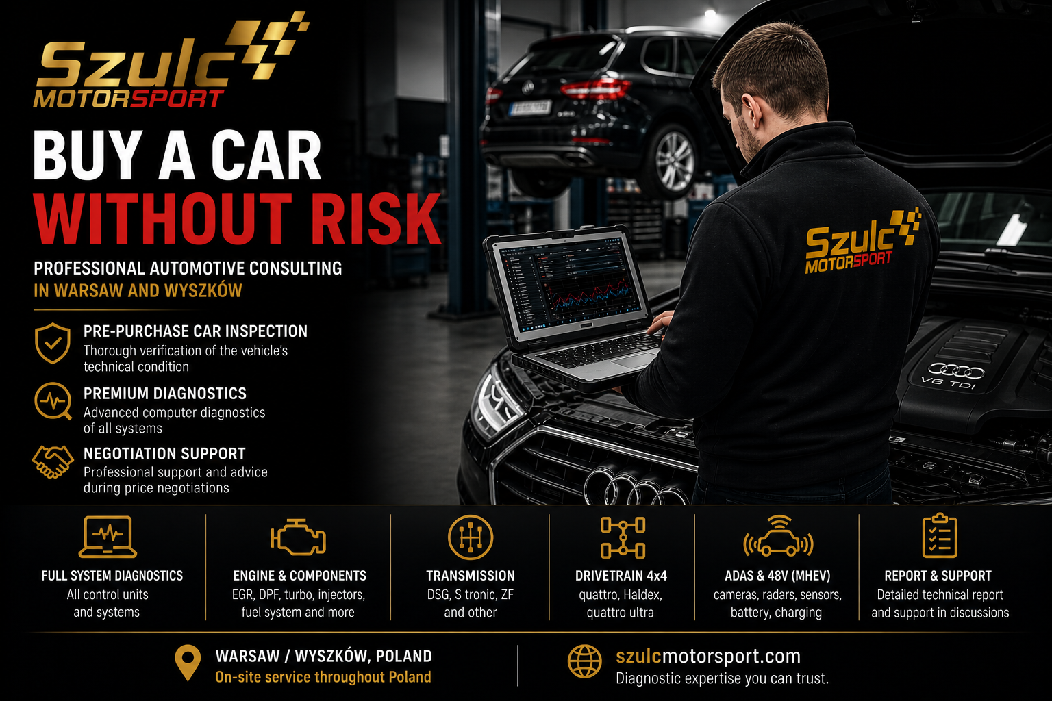 Audi pre purchase car inspection Warsaw Szulc Motorsport comprehensive vehicle diagnostics